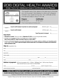 Digital Health Awards Certificate Order Form